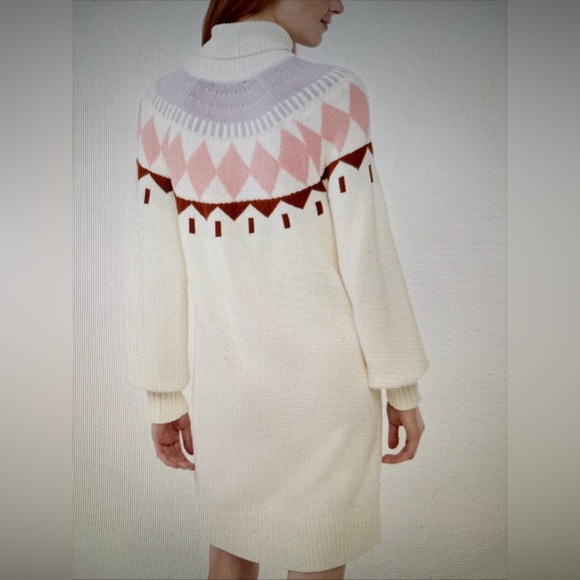Free Assembly | Egret Ivory Fair Isle Sweater‎ Mini Dress Women L Winter Cozy - Picture 10 of 11